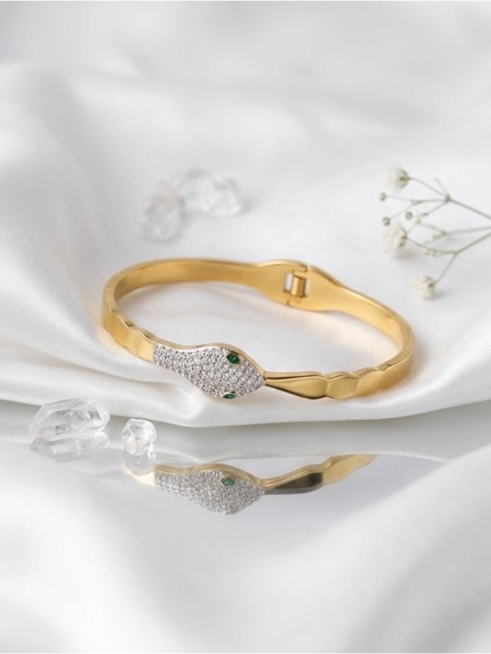 ✨COMING SOON ✨NEW ARRIVAL Snake Motif Bracelet with Crystal Pavé and Green Eyes